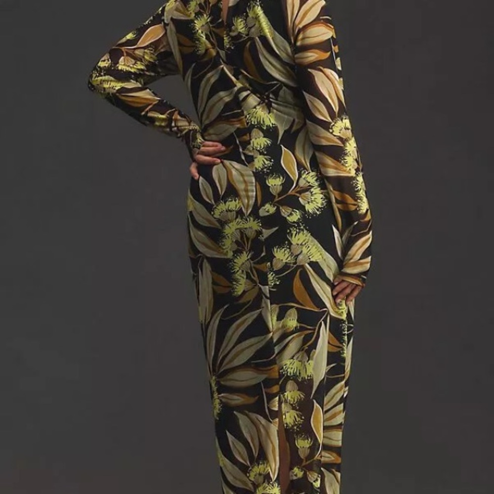 Anthropologie Leaf Print Mesh  Long Sleeve Dress XL - Picture 7 of 9